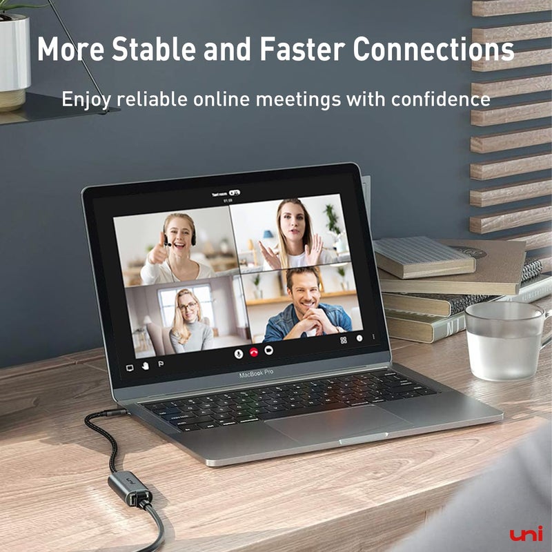 Uni محول uni USB C إلى Ethernet، بدون برنامج تشغيل RJ45 إلى USB C [متوافق مع Thunderbolt 3/4]، محول شبكة Ethernet LAN Gigabit Type-C بسرعة 1Gbps لجهاز MacBook Pro/Air، iPhone 15 Pro/Max، Dell XPS، Galaxy S8-S24 - Image 4